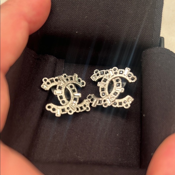 CHANEL Black and Silver Crystal Earrings - Picture 9 of 9